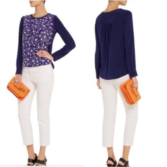 Diane Von Furstenberg Louise silk purple floral long sleeve blouse 4 - Picture 12 of 12